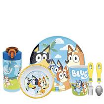 Zak Designs Bluey Kids Dinnerware Set inclui prato, tigela, tumbler, garrafa de água e utensílio de mesa, feito de material durável e perfeito para crianças (conjunto de presente de 6 peças, não-BPA)