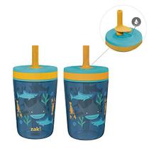 Zak Designs Kelso 15 oz Tumbler Set, ( Subaquático ) Tampa de parafuso à prova de vazamento não-BPA com palha feita de plástico durável e silicone, pacote perfeito de copo para crianças (conjunto 2pc)