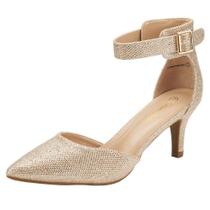 Zapatos de salón con tacón bajo tipo "kitten heel" en color dorado talla 11 de DREAM PAIRS Zapatos de salón con tacón bajo tipo "kitten heel" en color dorado talla 11 de DREAM PAIRS
