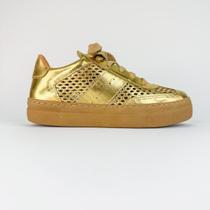 Zara - tênis feminino dourado em couro com detalhe vazado 1941 Zara - tênis feminino dourado em couro com detalhe vazado 1941