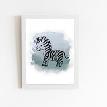 Zebra Desenho Animal Infantil Quadro Moldura Branca 60x40cm