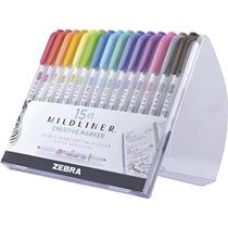 Zebra Pen - Conjunto de Marca-Texto Mildliner com Ponta Dupla - 15 Unidades