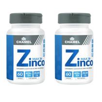 Zinco Max Chamel 2 frascos de 60 cápsulas (Alto Teor de zinco (29,59 mg) Zinco Max Chamel 2 frascos de 60 cápsulas (Alto Teor de zinco (29,59 mg)