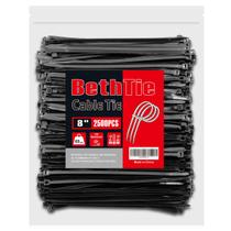 Zip Ties BethTie Black de 20 cm (pacote com 2500), 29,5 kg de resistência à tração