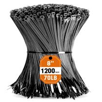 Zip Ties RAZCC 1200 unidades, cabo preto, 20 cm, nylon pesado, 70 kg
