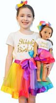 ZITA ELEMENT Rainbow Clothes and Hair Accessories for American 18 Inch Girl Doll Matching Girls Outfits - 2 Cotton Shirts, 2 Rainbow Tutu Skirts and 2 Bow Hair Clips for Kid Girl Birthday Gift.