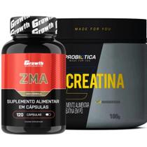 Zma 120 Caps Growth + Creatina Pura 100g Probiotica