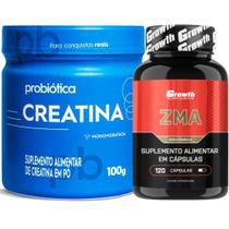Zma 120 Caps Growth + Creatina Pura 100g Probiotica
