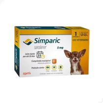 Zoetis Simparic 5 mg para Cães 1,3 a 2,5Kg 1 comprimido pulgas e carrapatos Quantidade:3comp