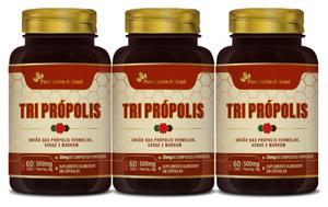 3 Tri Própolis - Extrato de Própolis Verde, Marrom, Vermelho Compostos Fenólicos 60 Cápsulas 500mg