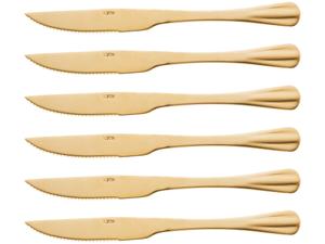 6 Facas de Churrasco Lyor Positano de Aço Inox Dourado 23cm
