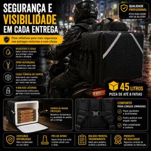 Bag Motoboy Mochila 45L Pizza Térmica Delivery Reforçada