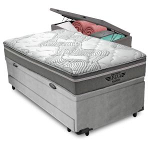 Bicama Baú Cinza + Colchão Ibiza Molas V-Tech Solteiro