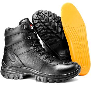 Bota Masculina Preta Casual Militar Couro Cano Curto Coturno Semi Impermeável