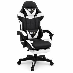 Cadeira De Escritório Gamer Ergonômica DRX Preta E Branca Com Estofado De Material Sintético