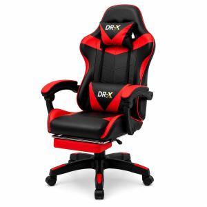 Cadeira De Escritório Gamer Ergonômica DRX Preta E Vermelha Com Estofado De Material Sintético