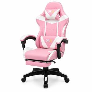 Cadeira De Escritório Gamer Ergonômica DRX Rosa E Branca Com Estofado De Material Sintético