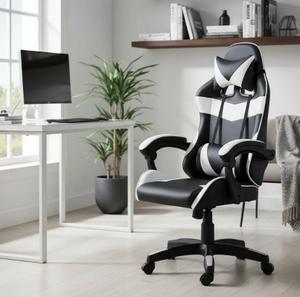 Cadeira Escritório Gamer Profissional Reclinável Ergonômica Preto e Branco material sintético