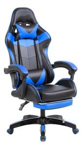 Cadeira Gamer 135 Reclinável 120kg Couro PU Apoio Pés Ergonômica Preto e Azul