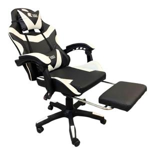 Cadeira Gamer Eagle Force Preta e Branca Ergonômica PU 120kg Reclinável 135 Com Descanso Pés