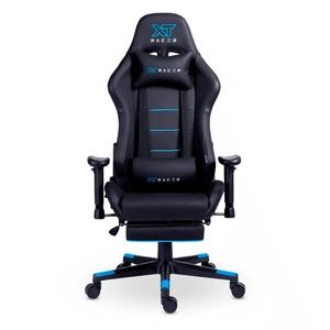 Cadeira Gamer XT Racer Attack, Até 120Kg, Reclinável, Apoio de Pés Retrátil, Cilindro de Gás Classe 4, Couro PU, Preta e Azul - XTR-058