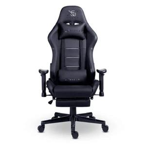 Cadeira Gamer XT Racer Attack, Até 120Kg, Reclinável, Apoio de Pés Retrátil, Cilindro de Gás Classe 4, Couro PU, Preta e Prata - XTR-060