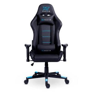Cadeira Gamer XT Racer Attack, Até 120Kg, Reclinável, Com Almofadas, Cilindro de Gás Classe 4, Couro PU, Preta e Azul - XTR-053