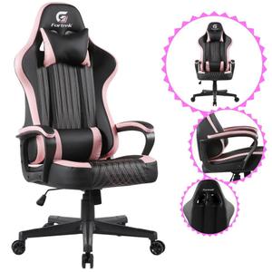 Cadeira Modelo Gamer Fortrek Cruiser Reclinável 155  e Giratória Com Almofadas Para Lombar e Pescoço Muito Confortável Cor Preto e Rosa