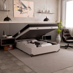 Cama Box Baú Viúva + Colchão Espuma D20 - 56x128x188cm - Couro Branco