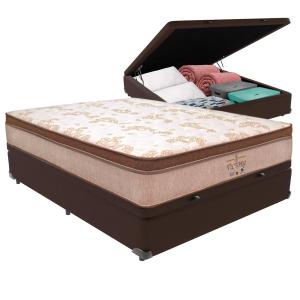 Cama Box Baú Viúvo Marrom e Colchão Victory Molas V-Tech