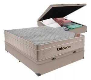Cama Box Com Baú Casal + Colchão De Molas Ensacadas - Ortobom - AirTech SpringPocket - 138x188x67cm