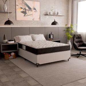 Cama Box Viúva + Colchão D33 One Face - 56x128x188cm - Couro Branco