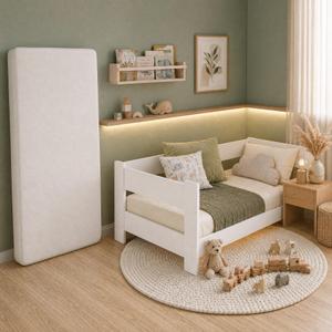 Cama Montessoriana com Colchão Baby Infantil Com Grade de Proteção Ideal para Transição Branco