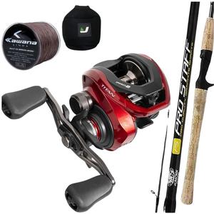 Carretilha Marine Titan Pro 2 Vara de Carbono Linha Kit 15kg