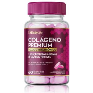 Colageno Premium Hidrolisado Acido Hialuronico 100mg Proteina Pele Cabelo Unha 60 Comprimidos Mastigaveis Sabor Tutti Frutti Daily Life