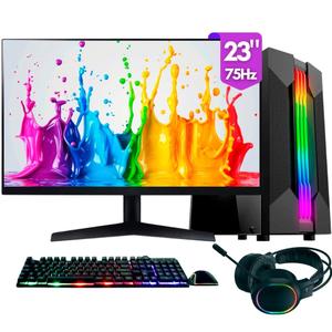 Computador Gamer completo 2Eletro Chroma, Intel Core i5, 16GB RAM, SSD 256GB, Fonte 500W, Monitor 23" 75Hz, Kit Gamer completo - PG2E-1018CH