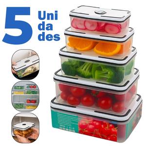 Conjunto De 5 Potes Herméticos De Plástico Com Tampa De Vedação Freezer Geladeira Microondas Top
