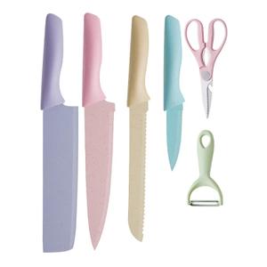 Conjunto de 6 Peças Facas de cozinha coloridas Lâminas antiaderentes Aço inoxidável 101