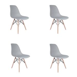 Conjunto Kit 4 Cadeiras Eiffel Cinza Base Madeira Faia Design Moderno Eames Estilo