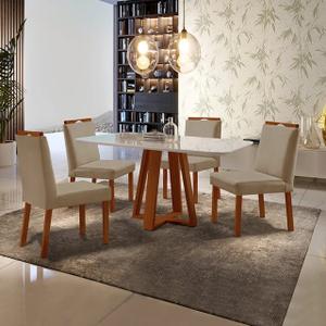 Conjunto Sala de Jantar Mesa Floripa e 4 Cadeiras Pérola Madeira Maciça