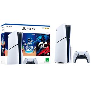 Console Playstation 5 Slim Disk 1TB Astro Bot e Gran Turismo 7 com dualsense branco