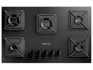 Cooktop 5 Bocas a Gás GLP Brastemp Mesa de Vidro Chama Simmer Preto Acendimento Automático BDD75BE