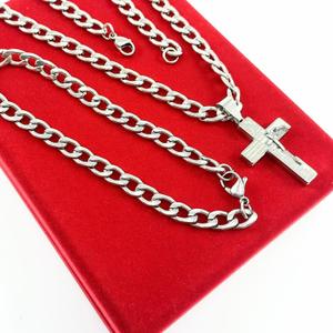 Corrente Masculina Grumet Cordao 60cm Kit De Aço Inoxidavel + Pulseira + Pingente Cruz