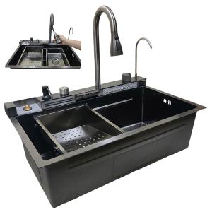 Cuba Gourmet Premium Pia Inox Inteligente Cozinha Torneira Painel Monocomando Agua Quente Fria Dispenser Dosador Cascata Mangueira Limpador de Copo Ar