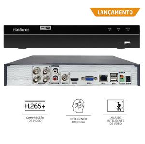 DVR Intelbras MHDX 1204 4 Canais 1080p Lite Compressão de vídeo H.265 Detecção Inteligente