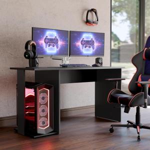 Escrivaninha Mesa de Computador Gamer Estilo Moderno Com Espaço Para 2 Monitores E Gabinetes Home Office Valorant Preta com Azul