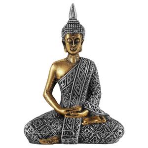 Estatueta Buda Hindu Médio Prateado Com Dourado
