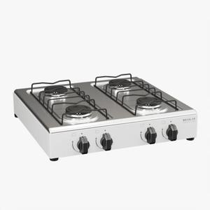 Fogão Cooktop de Mesa 4 Bocas Gás Portátil Braslar Inox Preto e Branco
