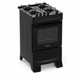 Fogão de Piso 4 Bocas Atlas Tropical Top Glass Preto Bivolt ,Mesa de Vidro, Acendimento Automático e Forno 48L