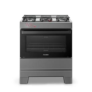Fogão de Piso 5 Bocas Mesa Inox Tampa De Vidro IDEAL TOP 84 Litros Bivolt Esmaltec